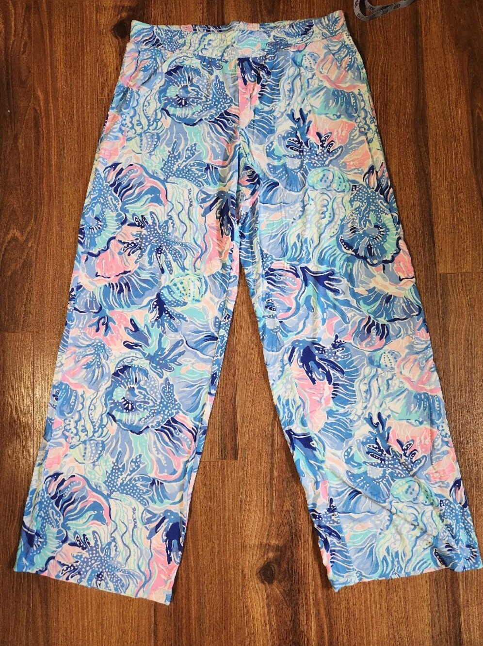 Lilly Pulitzer Wide Leg Pull On Jersey Sea Print Resort Pants LARGE